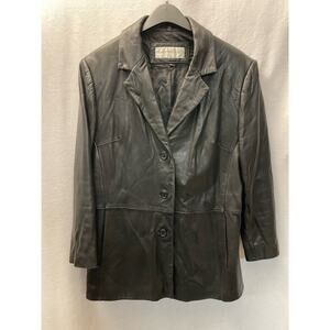 Jones New York black soft leather‎ large lined v neck 3 button women’s jacket